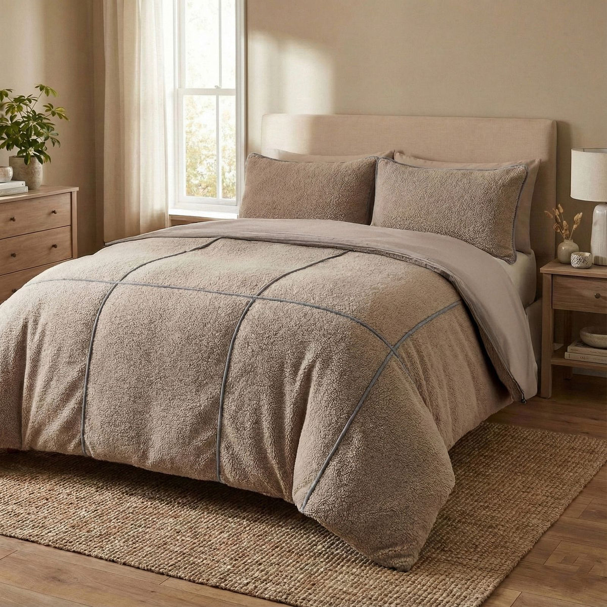 Dekbedovertrek Teddy Trim Donker Taupe