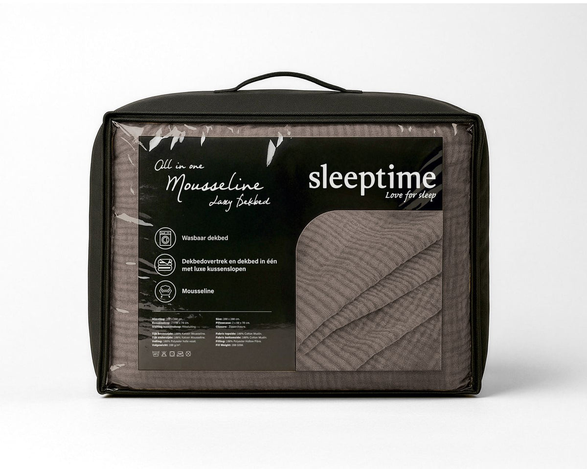 Lazy Dekbed Mousseline Donker Taupe Met Kussenslopen