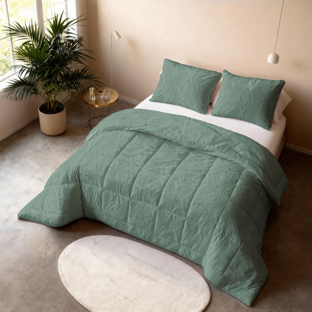 All-in one Lazy dekbed Dorian Groen Met Kussenslopen