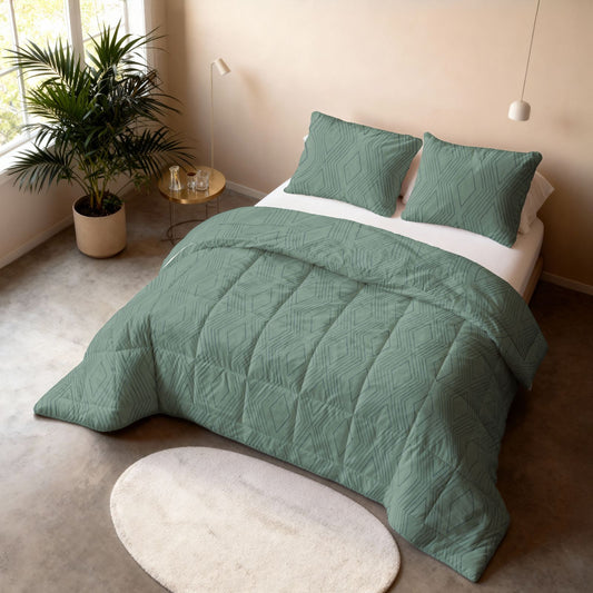 All-in one Lazy dekbed Dorian Groen Met Kussenslopen