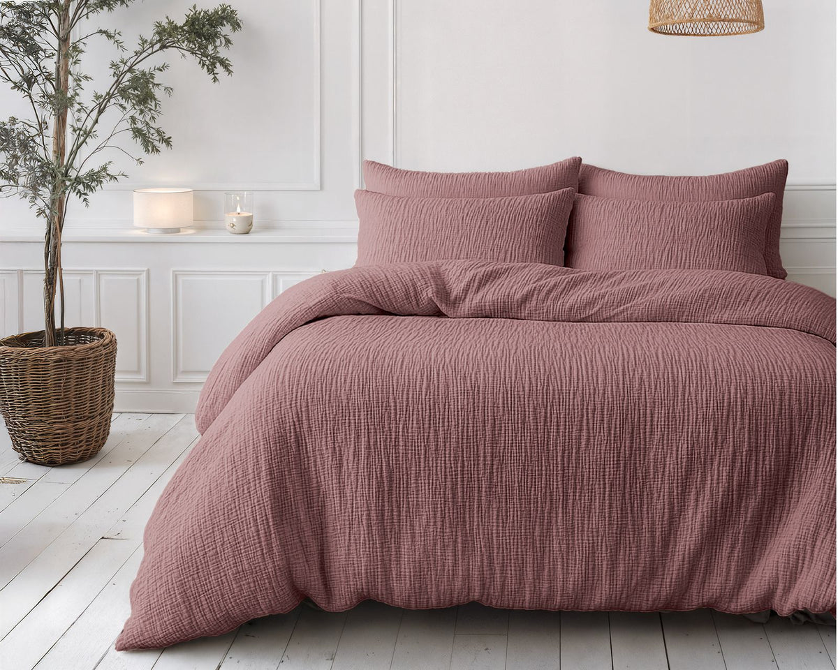 Lazy Dekbed Mousseline Oud Roze Met Kussenslopen