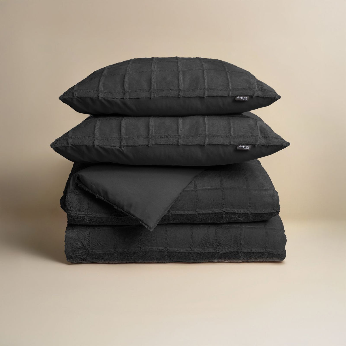 Dekbedovertrek Faux Fur Check Zwart