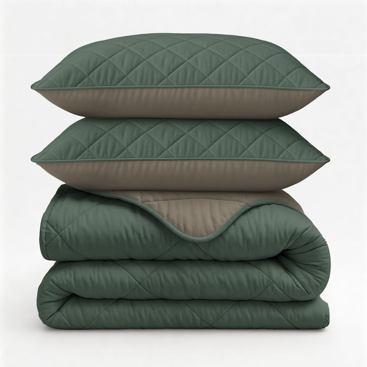 Lazy Dekbed Uni Groen/Taupe Grijs Met Kussenslopen