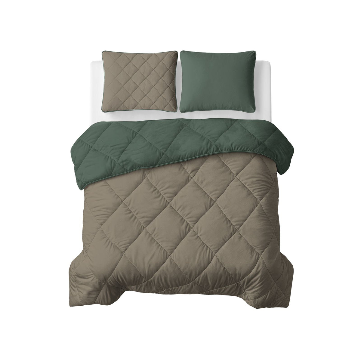 Lazy Dekbed Uni Groen/Taupe Grijs Met Kussenslopen