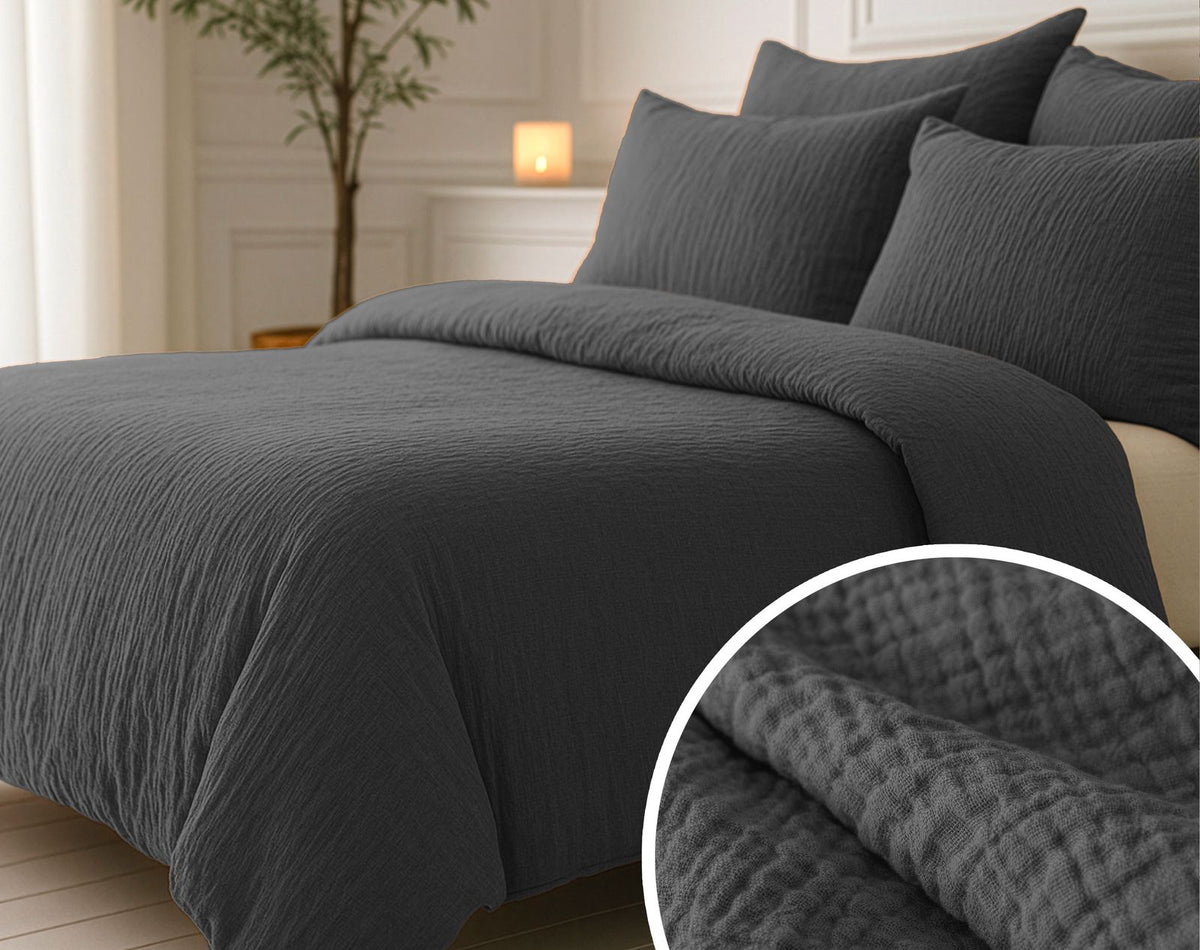 Lazy Dekbed Mousseline Antraciet Met Kussenslopen