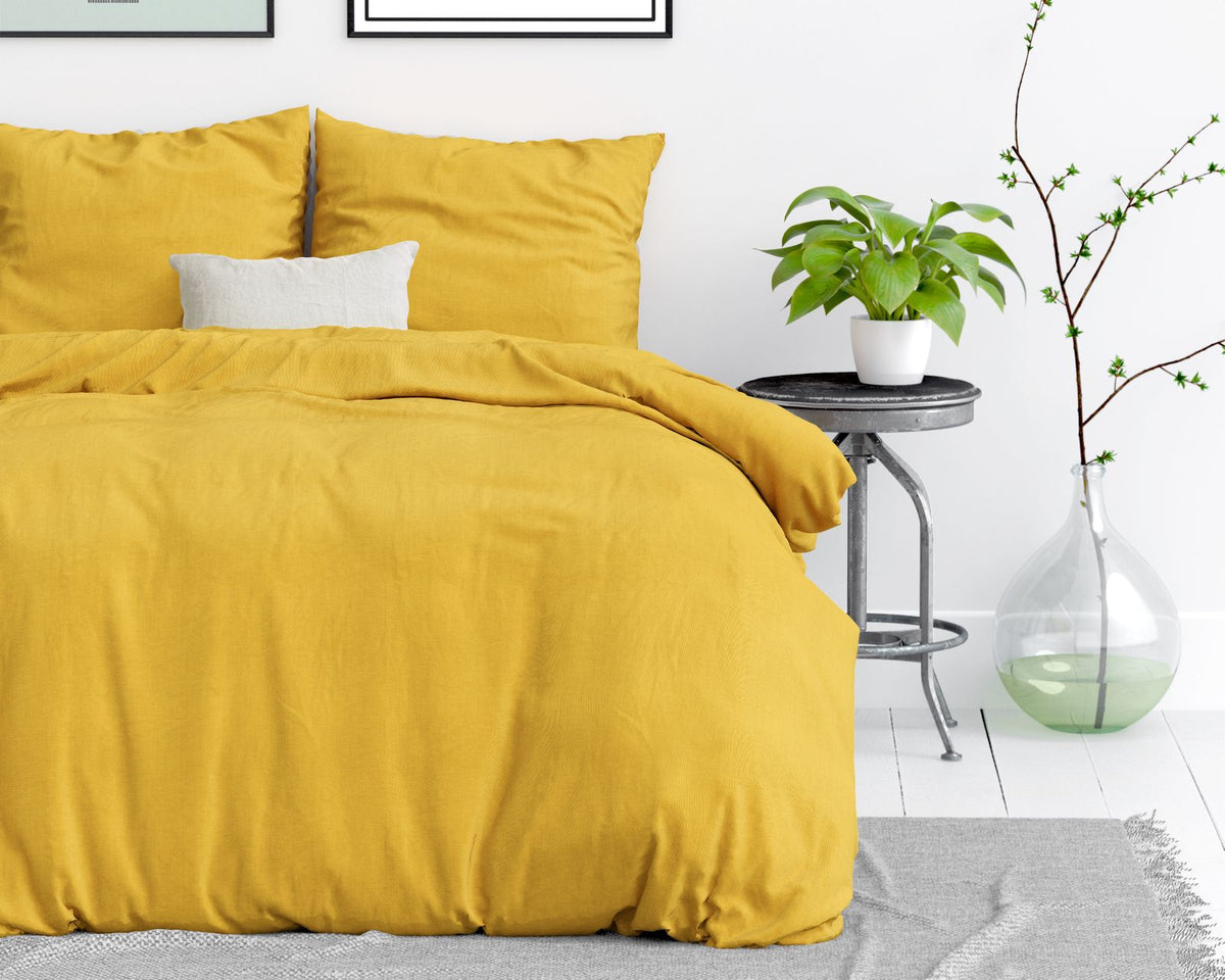 Dekbedovertrek Stone washed Mustard
