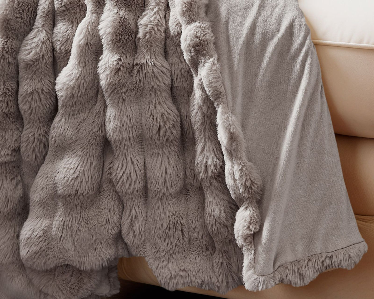 Pom Rabbit Fur plaid Taupe/Rose