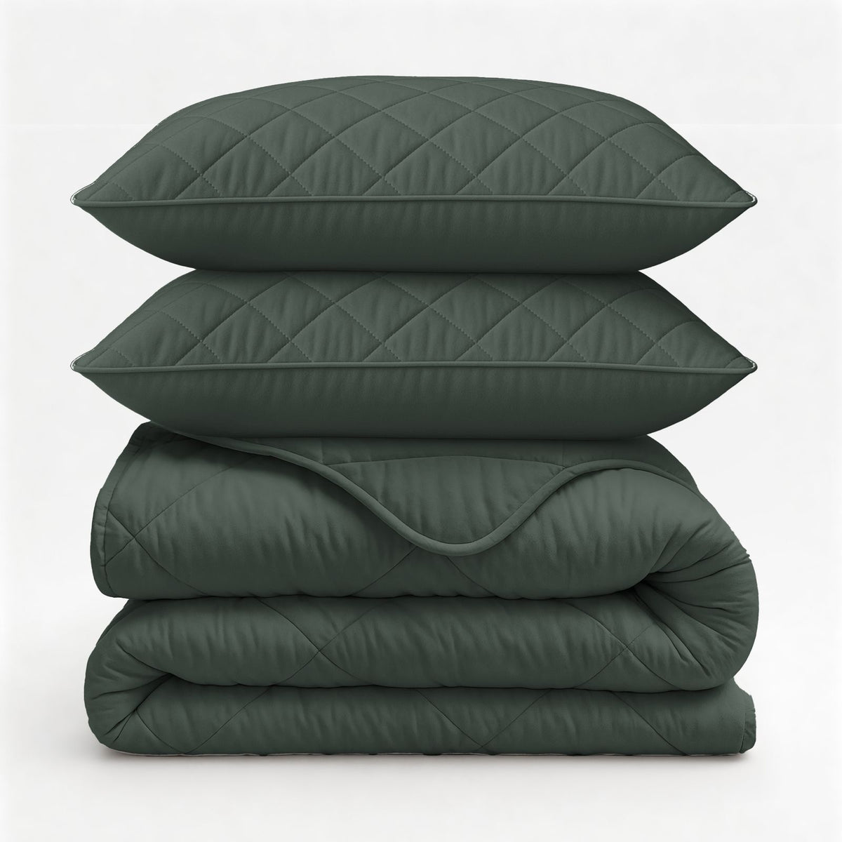 Lazy Dekbed Uni Grijs/Groen Met Kussenslopen