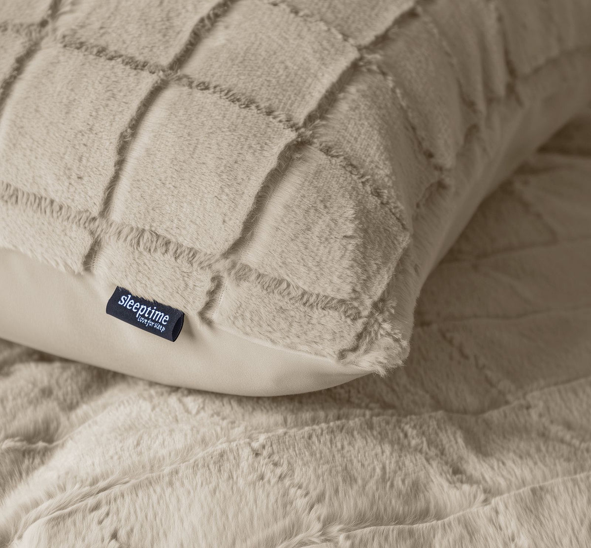 Dekbedovertrek Faux Fur Check Beige