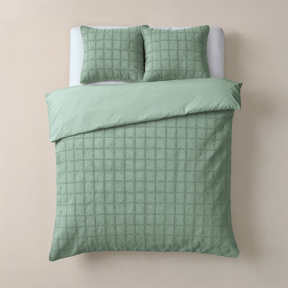 Dekbedovertrek Faux Fur Check Donker Groen