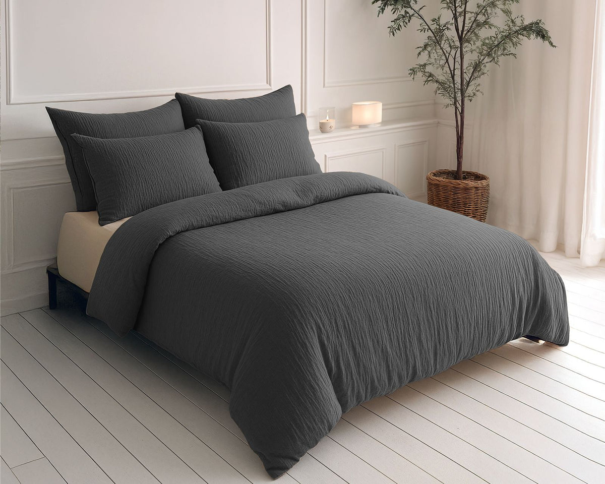 Lazy Dekbed Mousseline Antraciet Met Kussenslopen