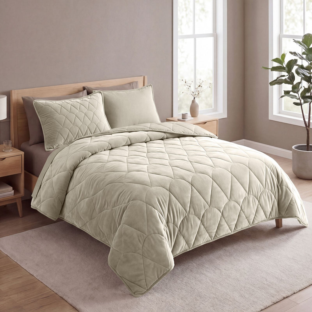 Lazy Dekbed Velvet Taupe/Grijs Met Kussenslopen
