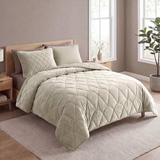 Lazy Dekbed Velvet Taupe/Grijs Met Kussenslopen