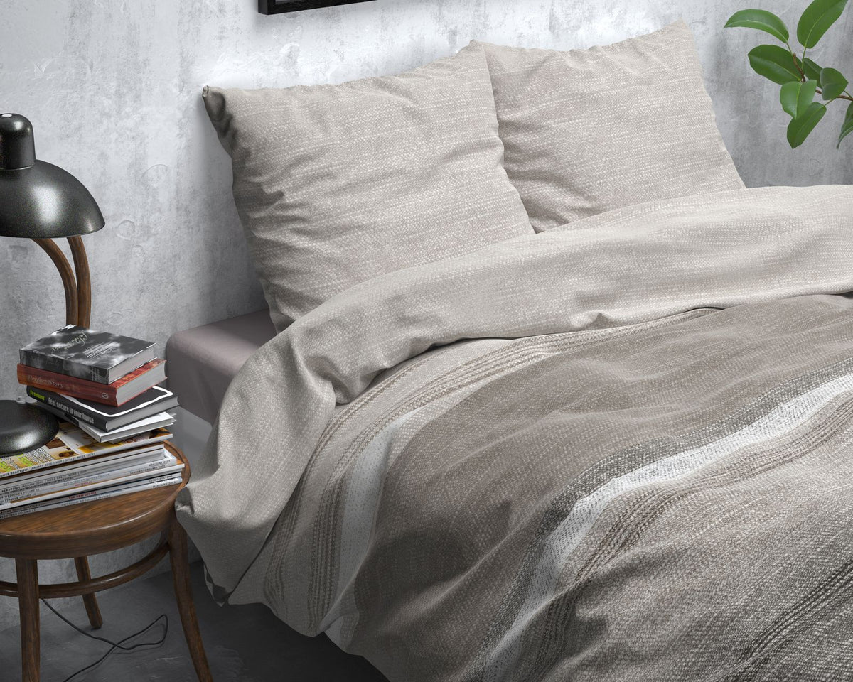 Dekbedovertrek Flanel Stone Stripe Taupe