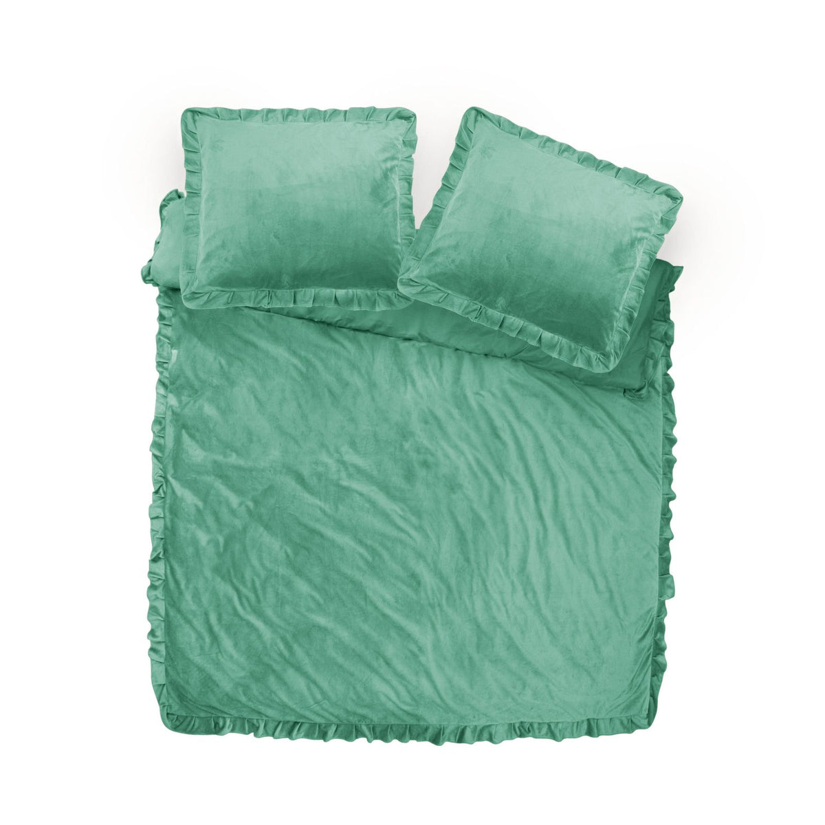 Dekbedovertrek Velvet Ruffles Granite Green