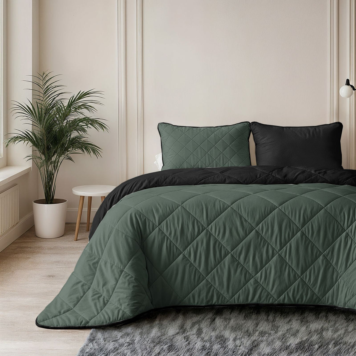 Lazy Dekbed Uni Groen/Zwart Met Kussenslopen