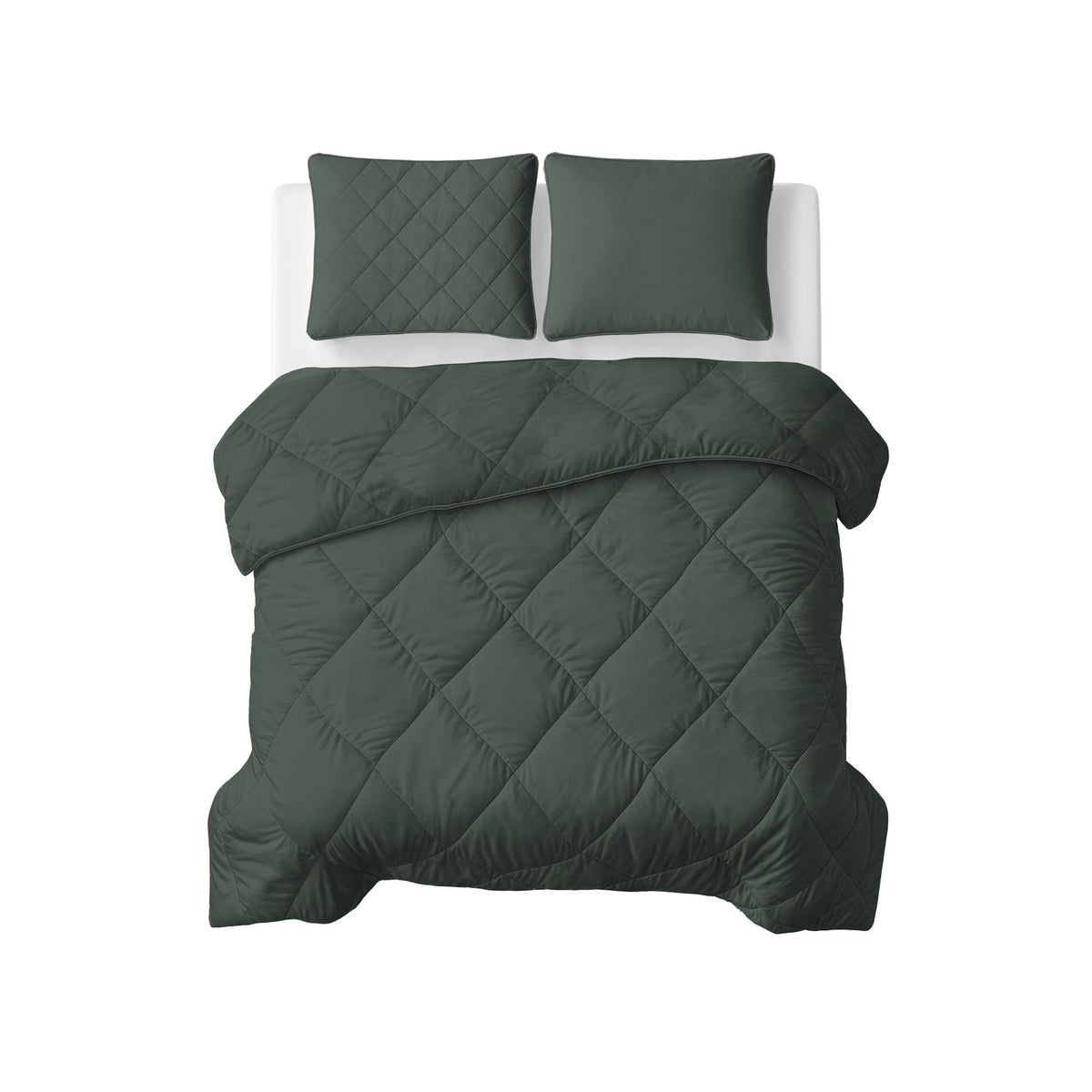 Lazy Dekbed Uni Grijs/Groen Met Kussenslopen