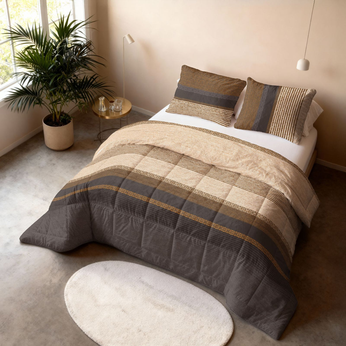All-in one Lazy dekbed Marina Taupe Met Kussenslopen