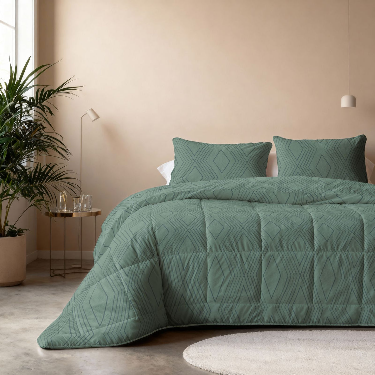 All-in one Lazy dekbed Dorian Groen Met Kussenslopen