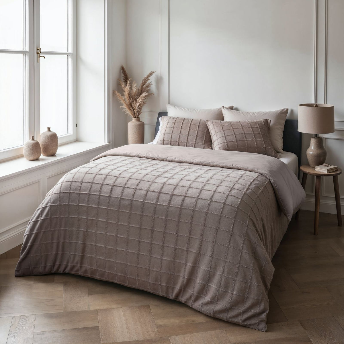 Dekbedovertrek Faux Fur Check Taupe