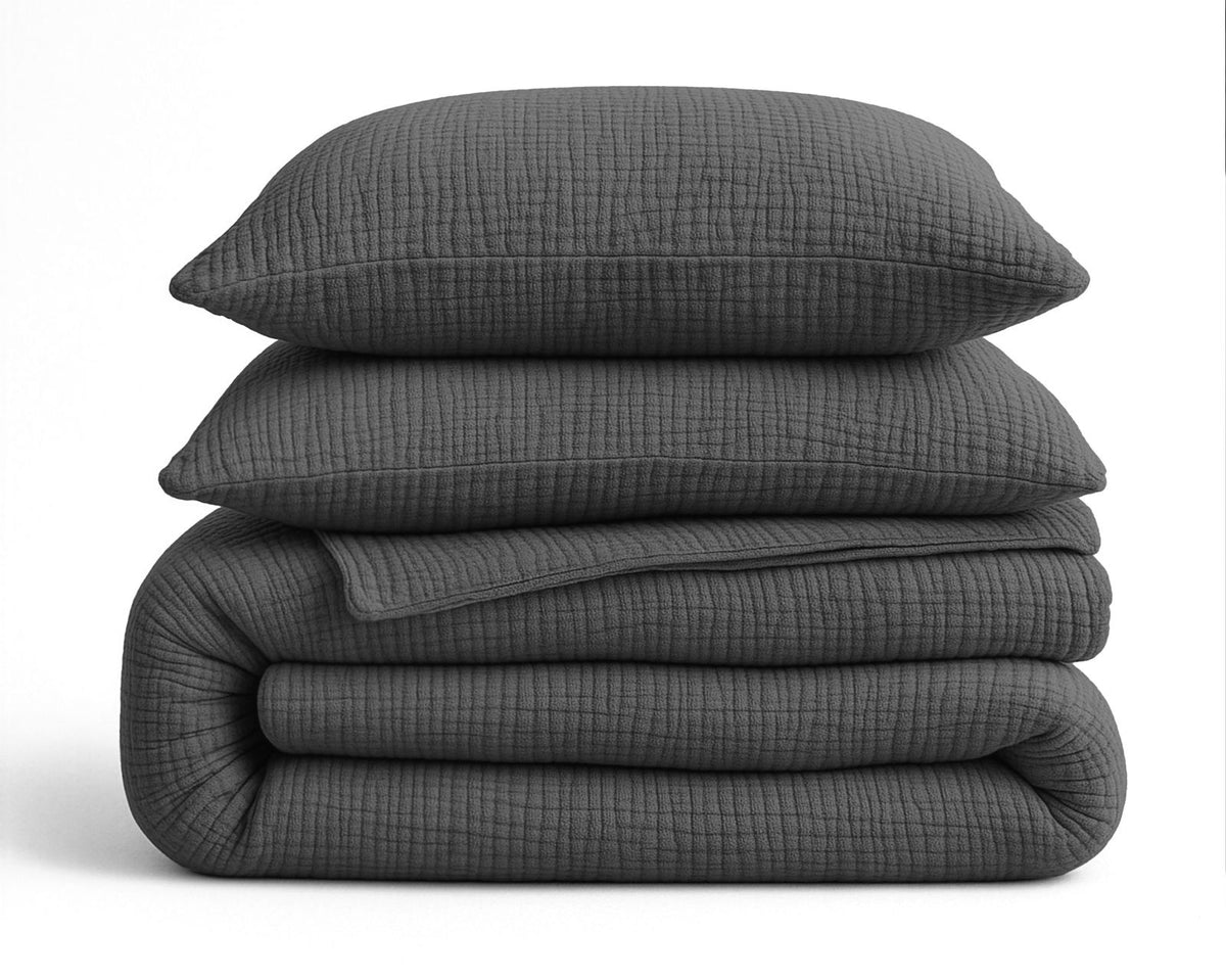 Lazy Dekbed Mousseline Antraciet Met Kussenslopen