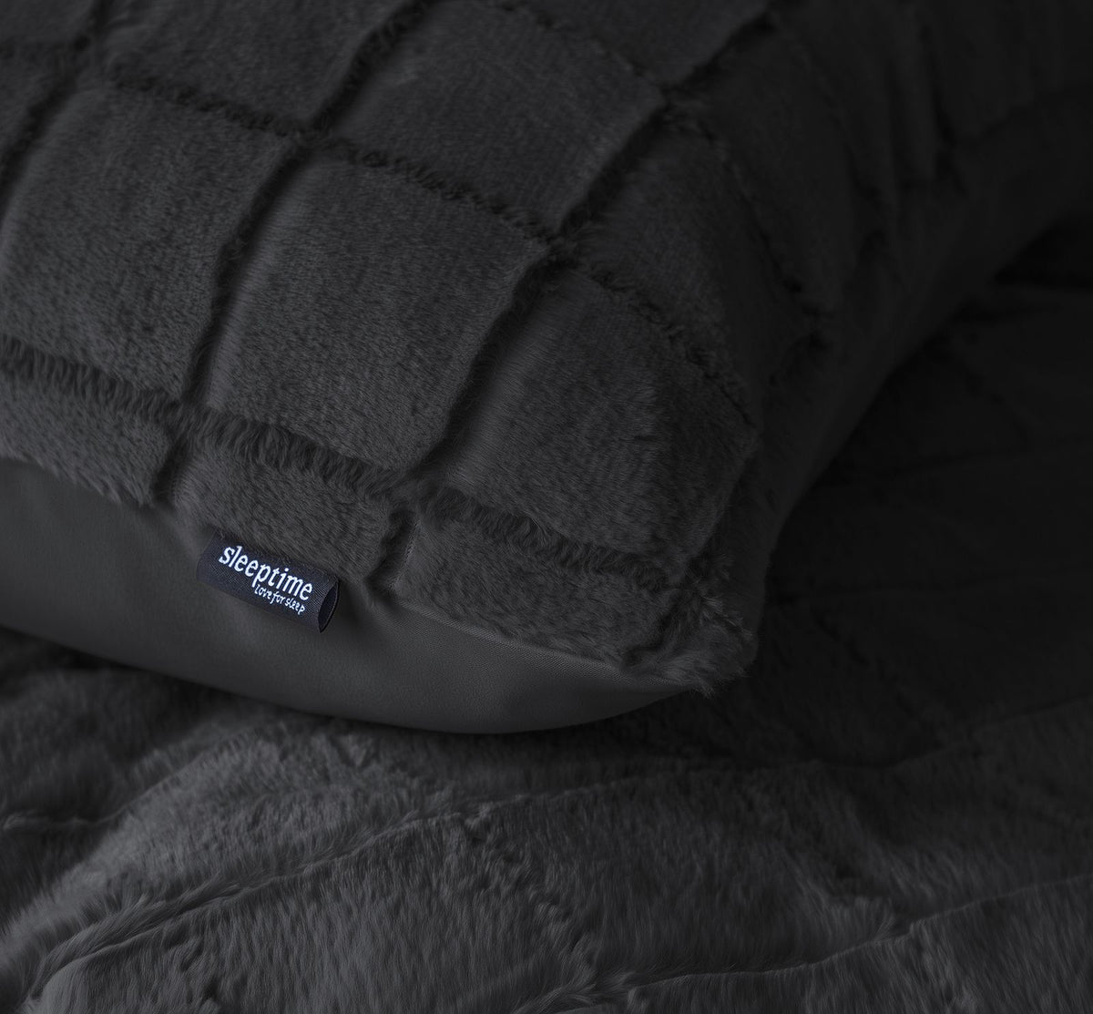 Dekbedovertrek Faux Fur Check Zwart