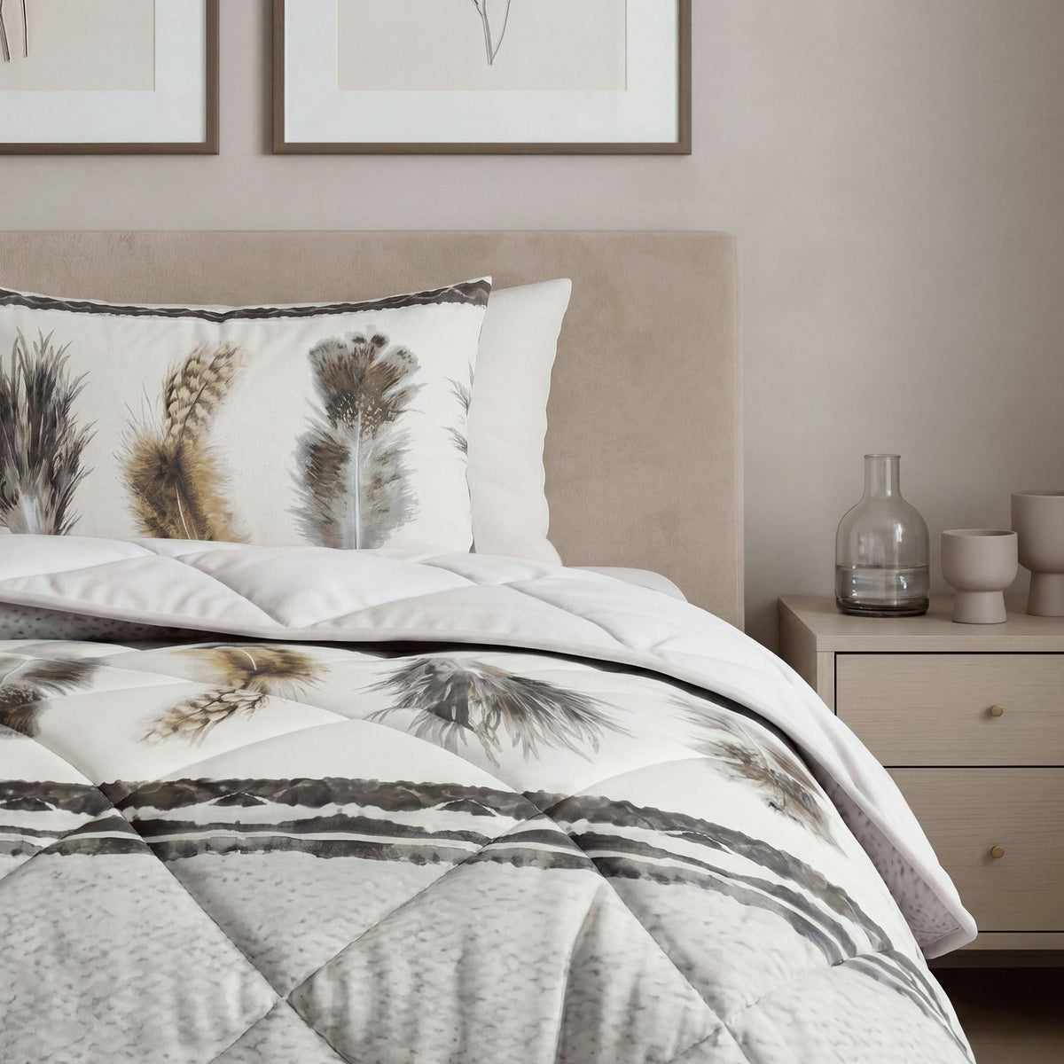 Lazy Dekbed Feathers 3 Zand Met Kussenslopen