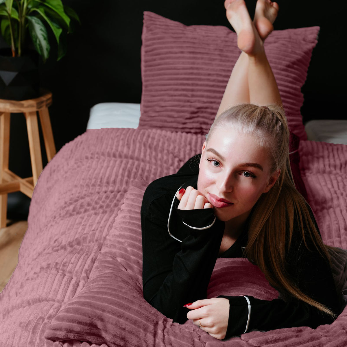 Dekbedovertrek Rib Teddy Oud Roze